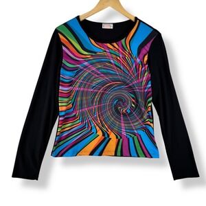 Edge USA Vintage Y2K Top Womens Size Large Psychedelic Colorful Swirl Hippie
